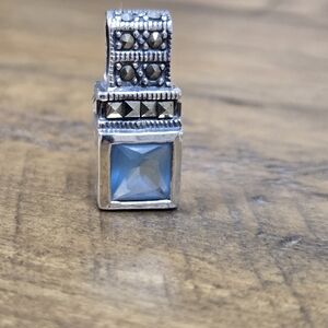 Silpada Vintage Marcasite Blue CZ Pendant S0825